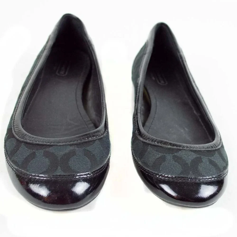 Coach Black Canvas True Patent Cap Toe Ballet Flats - Picture 5 of 10